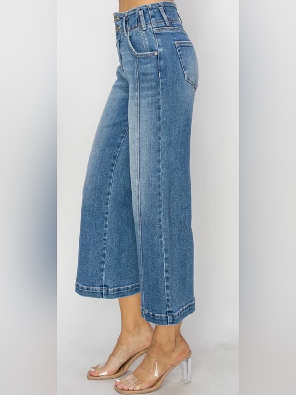 Risen High Rise Cropped Wide Leg Flare Jeans Medium Wash Size 9/29 - Picture 3 of 15